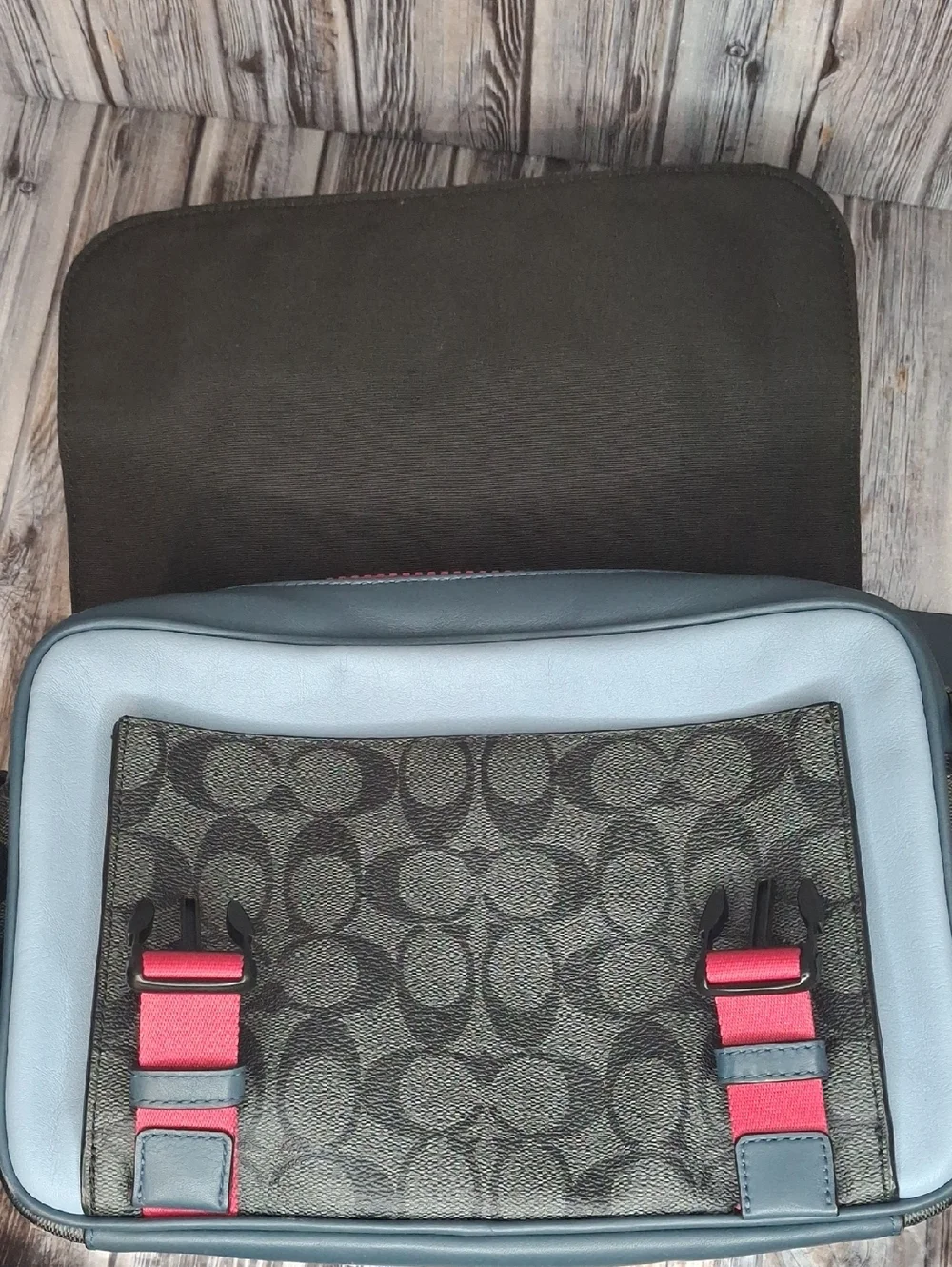Coach Track Crossbody Navy Blue & Black Signature Coated Canvas - Picture 6 of 12